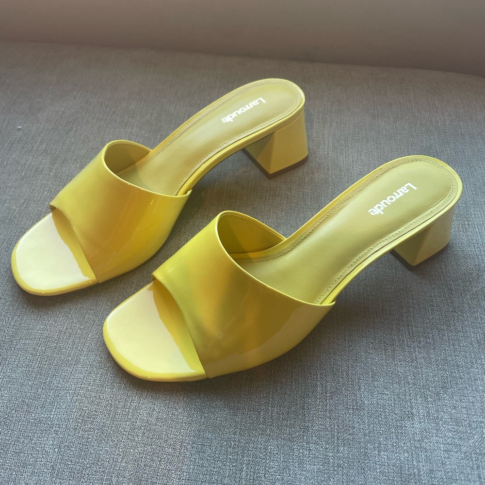 Larroude Yellow Patent Mules